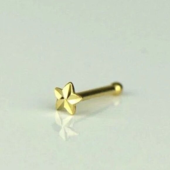 14K White or Yellow Gold Stud Nose Ring Star Body Jewelry Piercing For A… - Picture 3 of 5